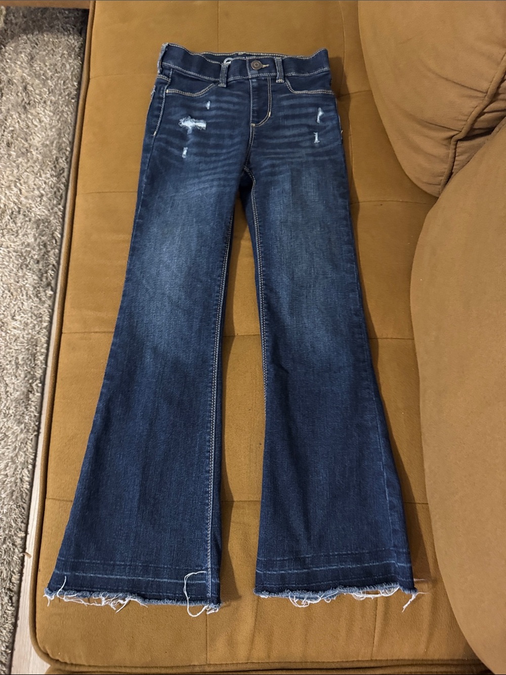 Girls Dark Blue Distressed Flare Jeans